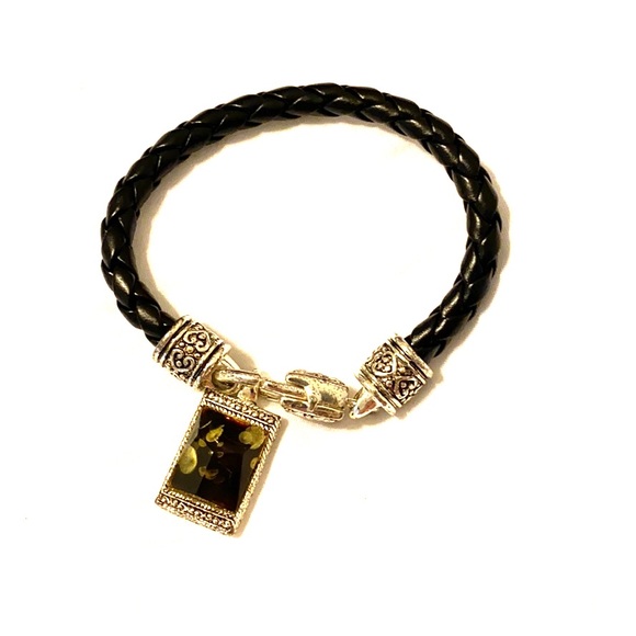 Brighton Jewelry - 🎊HP🎊 Braided Leather Bracelet with Green Charm
